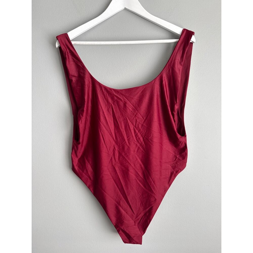NWT Aerie One Piece Swimsuit XXL Burgundy Scoop Neck High Cut Minimal Coastal
